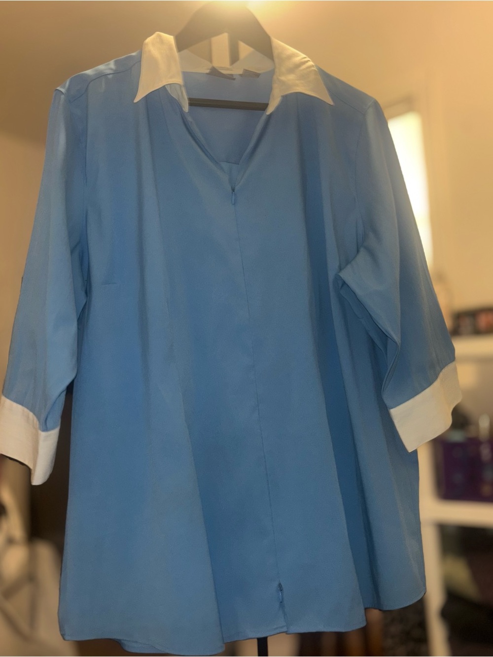 Tuxedo Blue Contrast-Collar Blouse - Women's Top